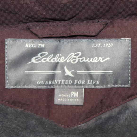 Eddie Bauer Plum Petite Medium Coat Jacket Faux Fur Hoodie Quilted Sherpa Lined - Picture 8 of 8